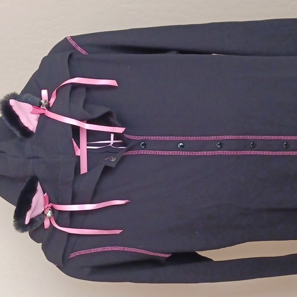 DOLLSKILL SUGAR THRILLZ 1X BLACK LONG-SLEEVED CAT ROMPER EARS ON HOOD BOWS/BELL - Picture 16 of 17